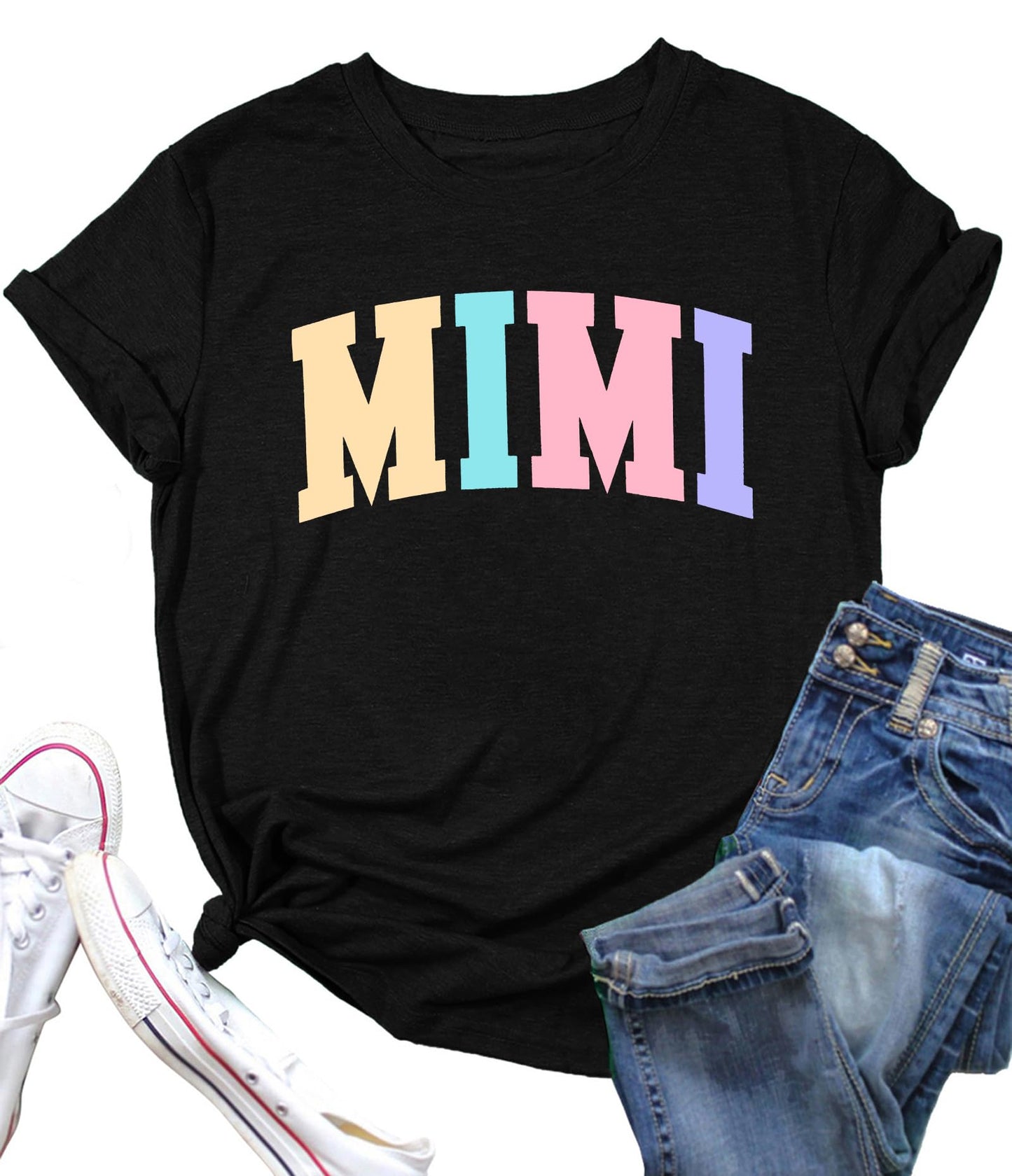 Mimi Shirts for Women Mimi Grandma Graphic Tees Shirts Grandmother Gift Casual Short Sleeve Tees Tops Black