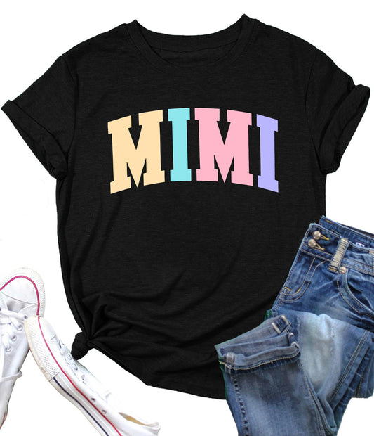 Mimi Shirts for Women Mimi Grandma Graphic Tees Shirts Grandmother Gift Casual Short Sleeve Tees Tops Black